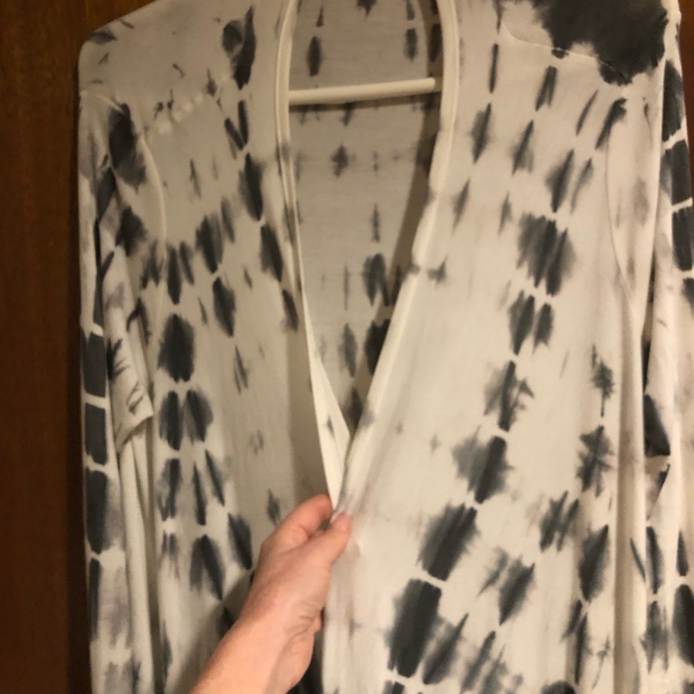 Grey and White Tie-Dye Duster Cardigan